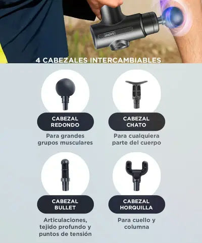 4 cabezales intercambiables masajeador