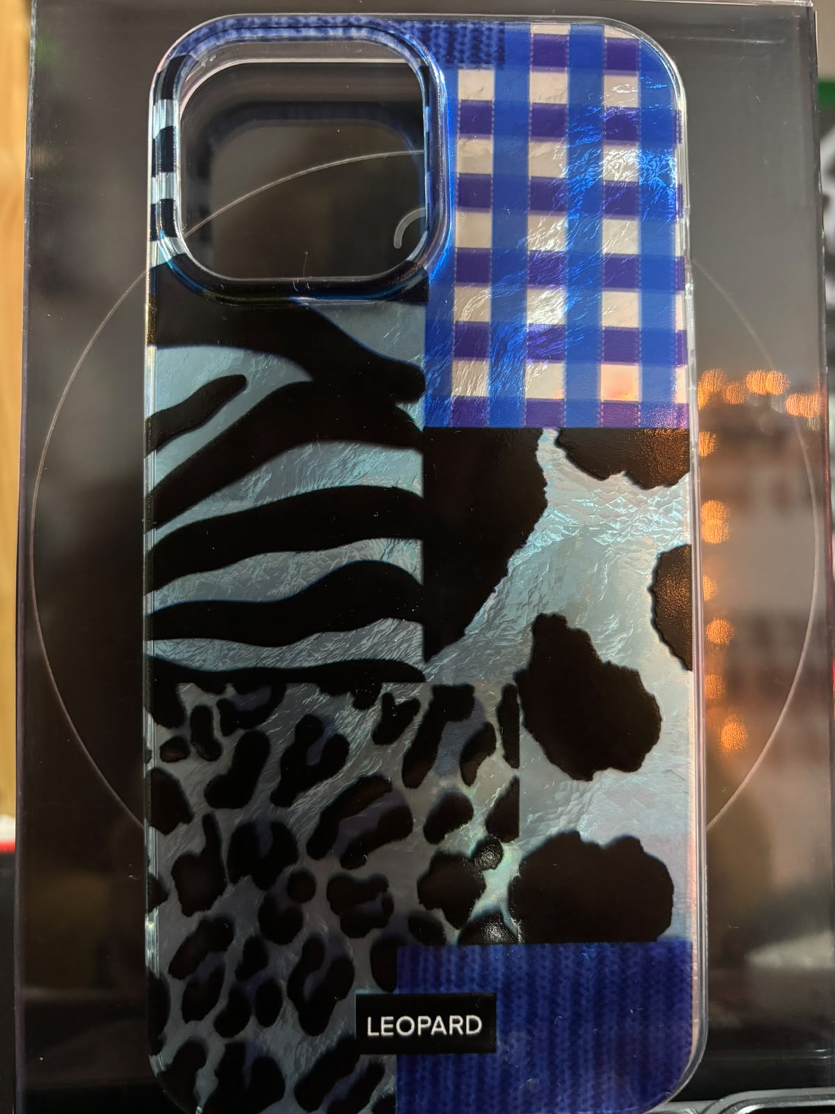 Funda patchwork animal azul para iPhone 13 Pro Max