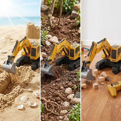 Excavadora RC 1:24 - 3 escenarios de juego: playa, jardin, interior