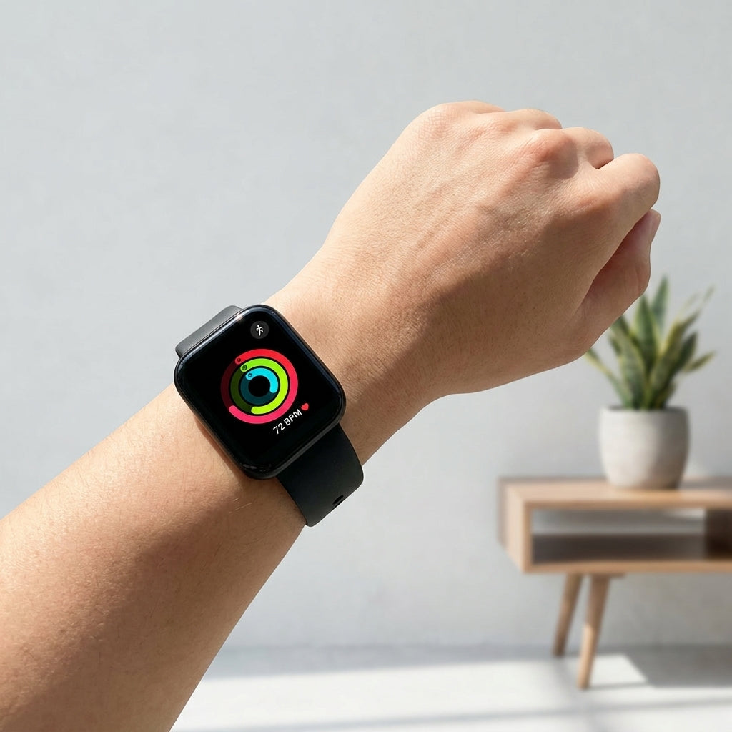 SmartWatch FitPro puesto en la muneca con pantalla activa