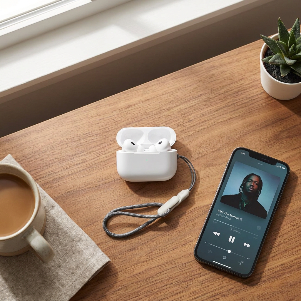 AirPods In-Ear Pro - lifestyle con celular reproduciendo musica